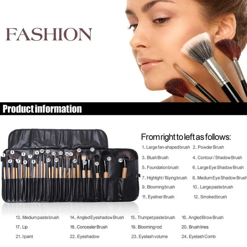 Ensemble professionnel de pinceaux 24 pinceaux cosmétiques : sourcils, poudre, fond de teint, fards