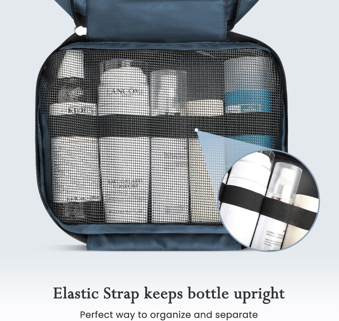 Trousse De Toilette,Pliable Grande Trousse De Toilette Voyage Pour Homme Et Femmes, Sac De Voyage Imperméable Et Suspendu Avec 4 Compartiments, Bleu Marine