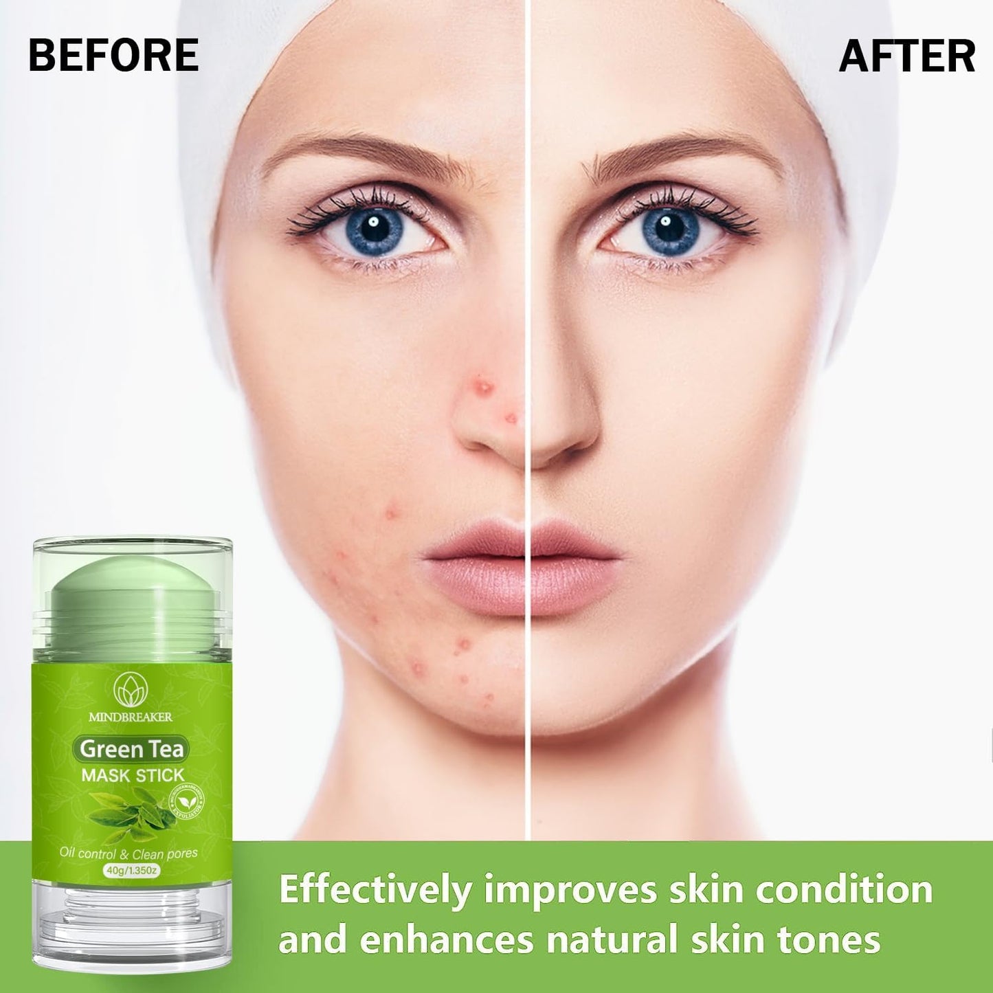 Masque Au Thé Vert Pour Le Visage, Masque Nettoyant En Profondeur Pour Le Visage Masque Soin De La Peau Démaquillant Purifiant Huile De Contrôle (Green Tea Mask Stick-2 Pack)