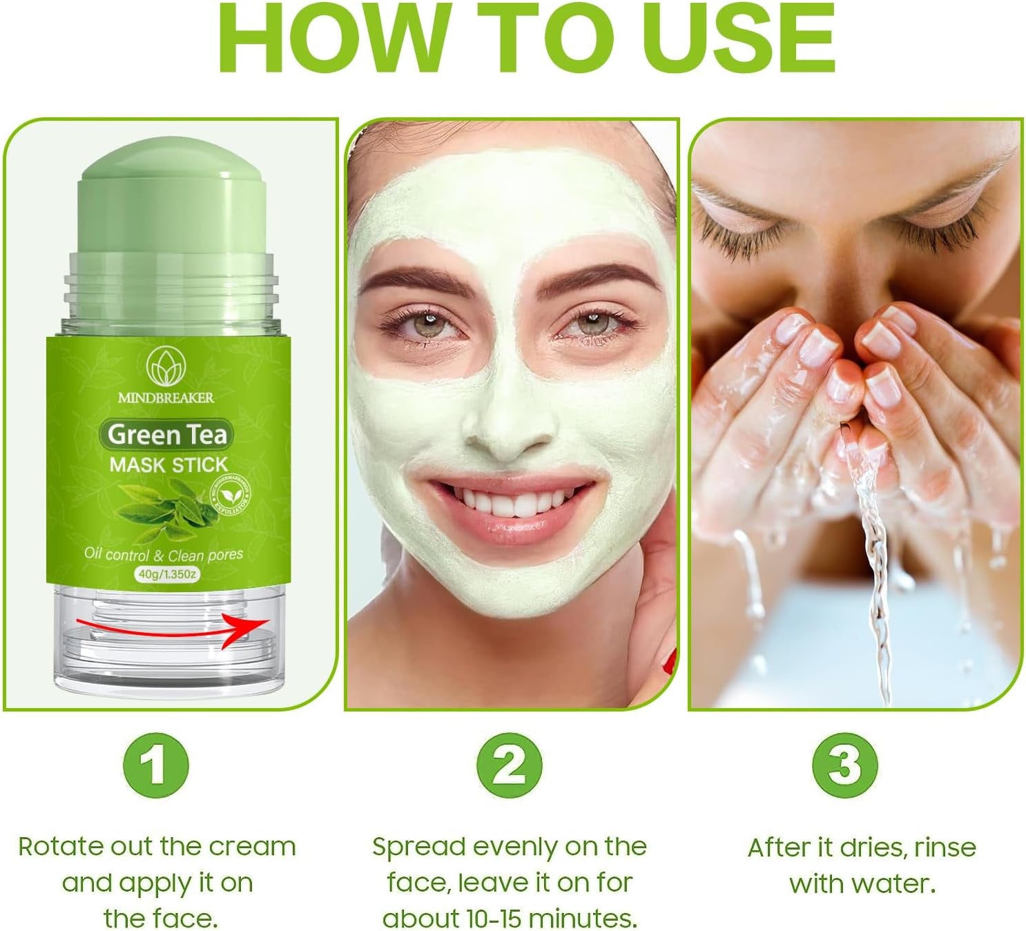 Masque Au Thé Vert Pour Le Visage, Masque Nettoyant En Profondeur Pour Le Visage Masque Soin De La Peau Démaquillant Purifiant Huile De Contrôle (Green Tea Mask Stick-2 Pack)