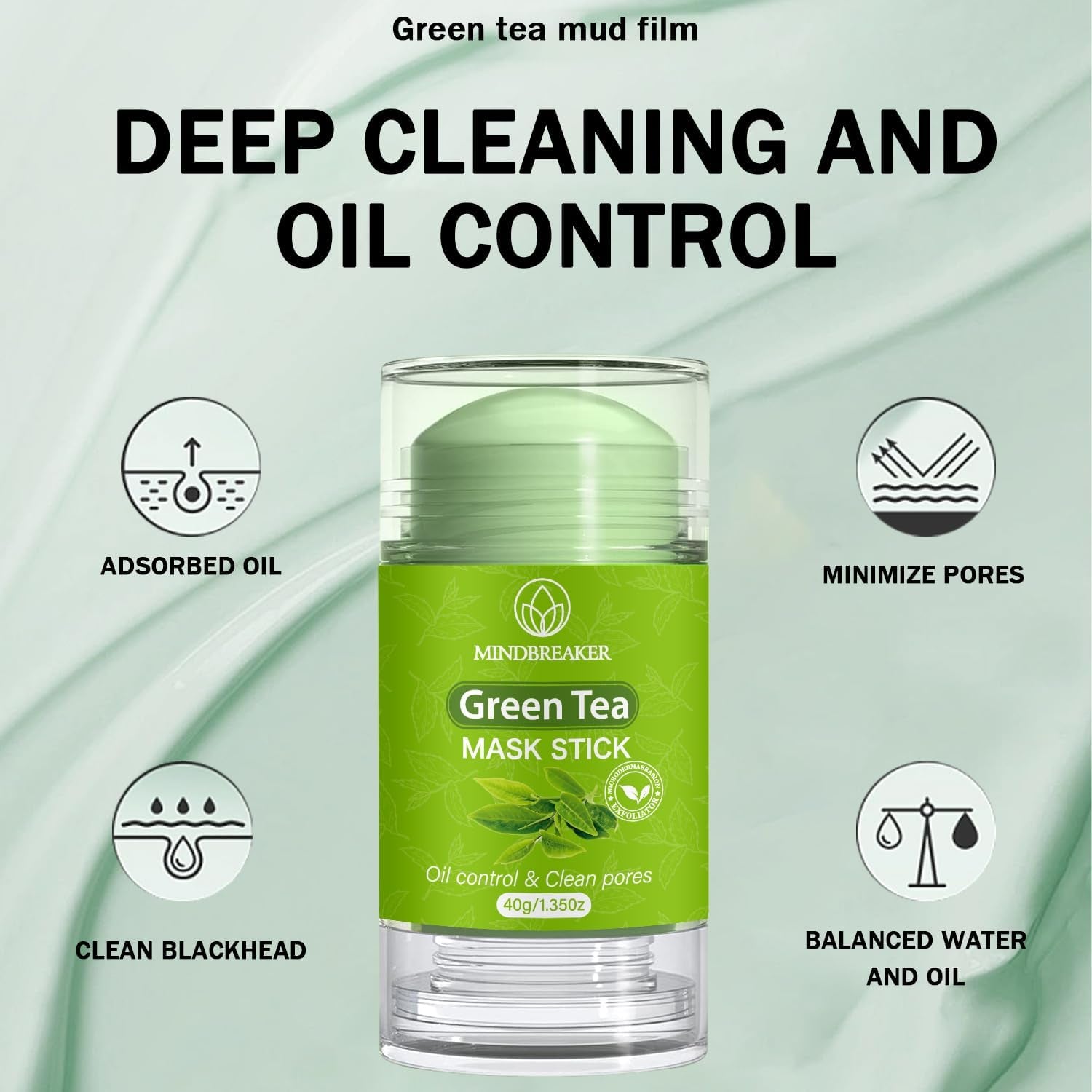 Masque Au Thé Vert Pour Le Visage, Masque Nettoyant En Profondeur Pour Le Visage Masque Soin De La Peau Démaquillant Purifiant Huile De Contrôle (Green Tea Mask Stick-2 Pack)