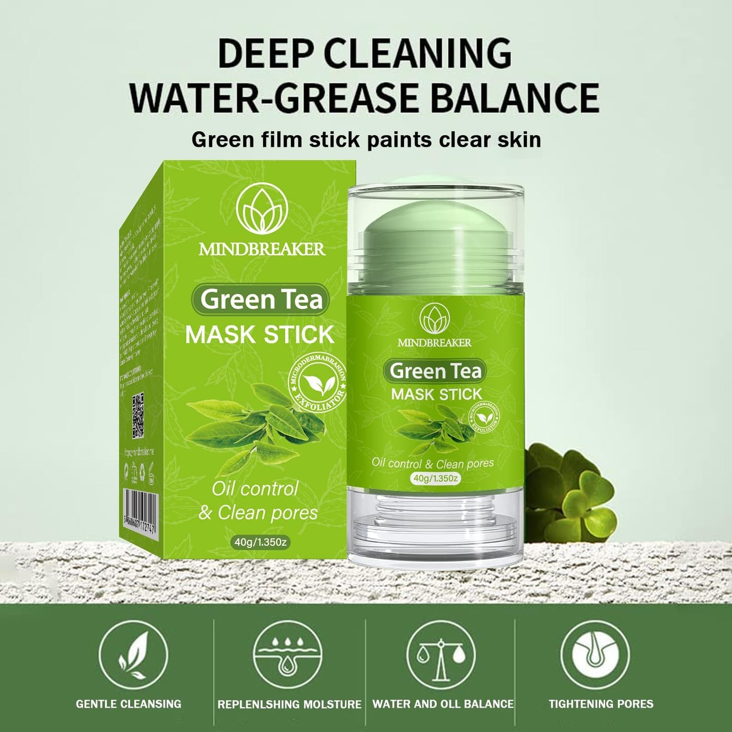 Masque Au Thé Vert Pour Le Visage, Masque Nettoyant En Profondeur Pour Le Visage Masque Soin De La Peau Démaquillant Purifiant Huile De Contrôle (Green Tea Mask Stick-2 Pack)